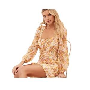 ASTR the label smocked ruched floral Small